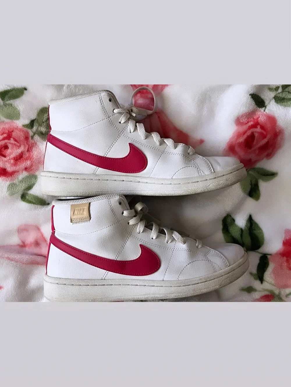 Nike Women’s Mid-Top Sneaker — White with Bright Pink Swoosh